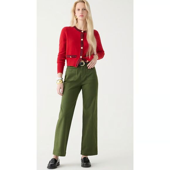 NEW J.Crew Sailor Slim Wide-leg Chino Pant 24 Green Stretch High Rise BY637 - Picture 2 of 10